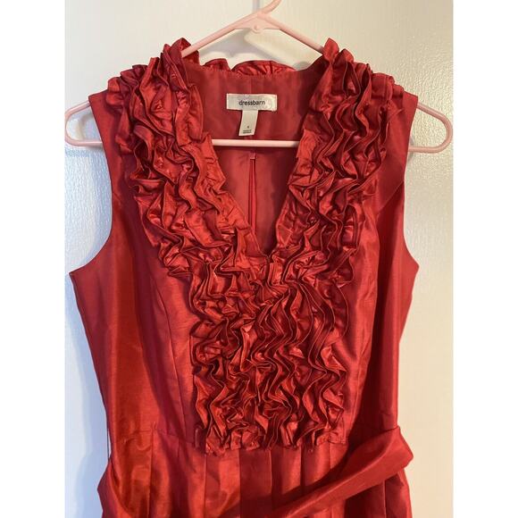 Red Cocktail Valentine Party Dress Size 8 Sleeveless Pleated Skirt Ruffled Neck - Picture 3 of 7